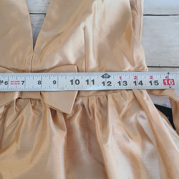 Lulus Gold Plunge Neck Bow Midi Day Dress Elegant NEW Medium Wedding Prom - Picture 7 of 9
